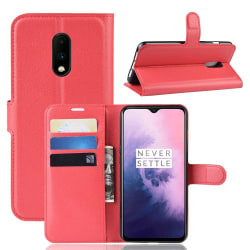 OnePlus 7 - Litchi Plånboksfodral - Röd Red Röd