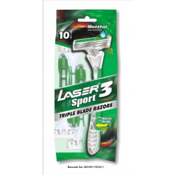 10st Laser Sport3 Menthol, 3-bladig rakhyvel för män, killar