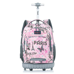 Paris vagn skolväska Rosa ryggsäck med hjul Tecknad rullande ryggsäck för barn
