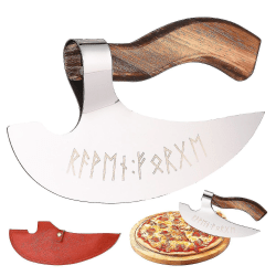 Creative Viking Pizza Axe Kaiverretut riimut Puukahva Tukeva ja kestävä tupella