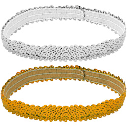 Paljett Pannband Sport Glitter Pannband Elastisk Sparkly Bling Sport Pannband Bling Huvudbonader för kvinnor tjejer (guld & silver)