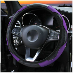 (svart lila)Carbon Fiber Car Rat Cover Andas Anti Slip PU Läder universal 37-38cm Styrskydd Dekoration Tillbehör black purple