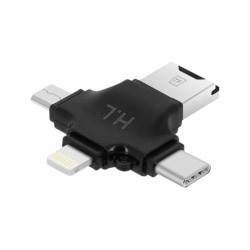 4-i-1 Micro-SD-kortläsare USB-C / Lightning / Micro-USB / Compact USB Black