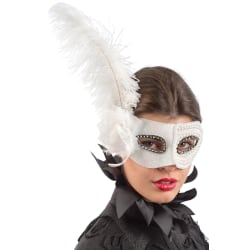 Ansiktsmask - White mask with strass, perls, flower and feathers multifärg