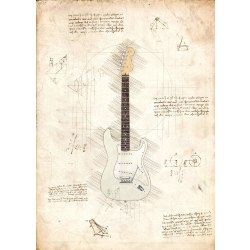 A3 Print - Music - Jimi Hendrix Fender multifärg