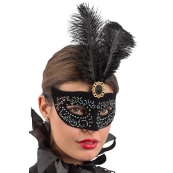 Ansiktsmask - Black velvet mask with silver and feathers multifärg