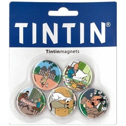Tintin - Sats med 5 runda magneter multifärg