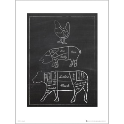 Ainutlaatuinen taideprintti - musta taulu Butchers Cut Chalk - teksti Multicolor