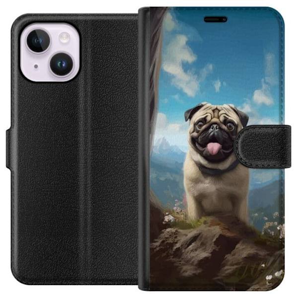 Plånboksfodral till Apple iPhone 14 Plus med Glad Hund motiv