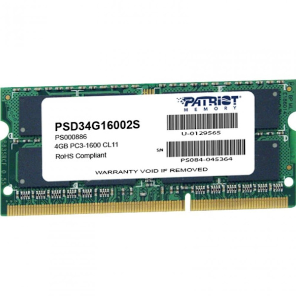 Patriot Memory Signature Line PSD34G16002S memory module 4 GB 1 x 4 GB DDR3 1600 MHz