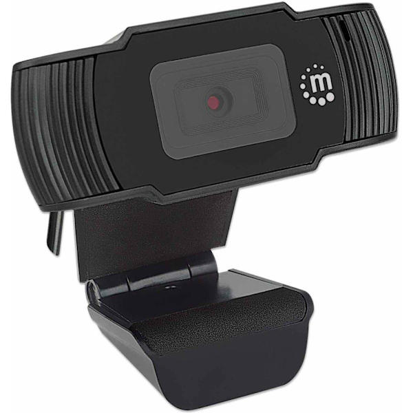 Manhattan USB Webcam, Two Megapixels (Clearance Pricing), 1080p Full HD, USB-A, Integrated Microphone, Adjustable Clip Base, 30 frame per second, Blac