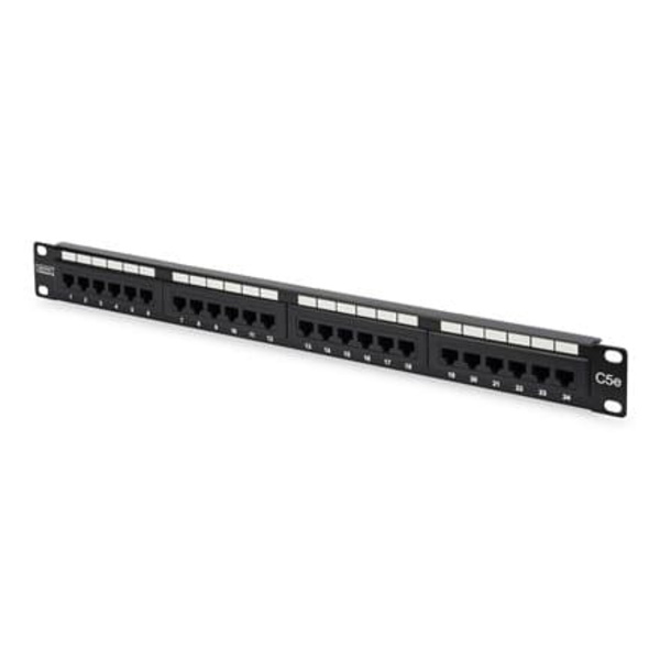 Digitus | Patch Panel | DN-91524U | Black | Category: CAT 5e; Ports: 24 x RJ45; Retention strength: 7.7 kg; Insertion force: 30N max | 48.2 x 4.4 x 10 Sort
