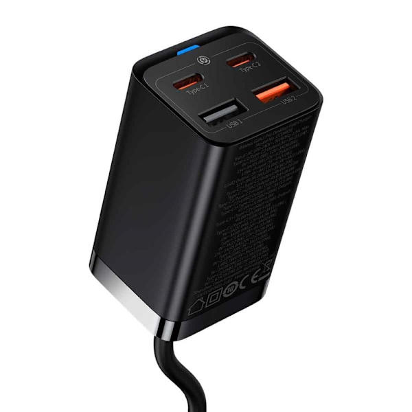 Baseus GaN3 Pro Wall Charger PD / 65W / 2x USB-C / 2x USB  + USB-C - USB-C Cable Sort