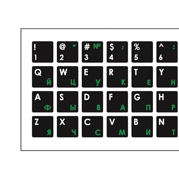 Mocco Keyboard Sticks ENG / RU With Laminated Waterproof Level White / Green