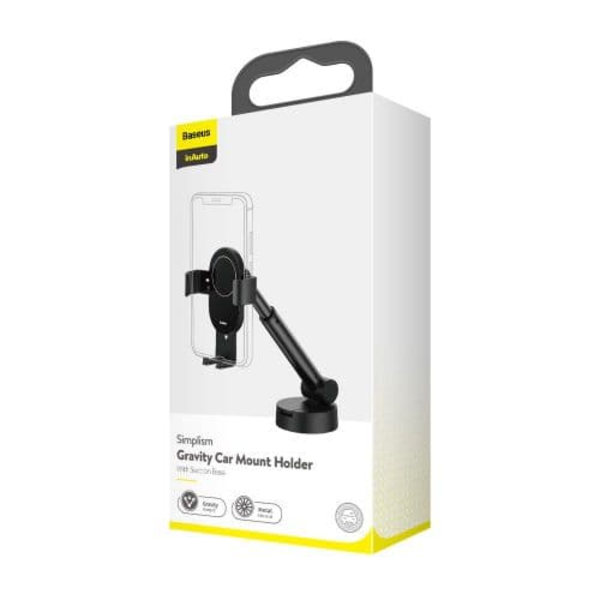 SUPORT AUTO Baseus Simplism pt. SmartPhone, fixare parbriz sau bord prin ventuza, negru "SUYL-JY01" - 6953156220966 Sort