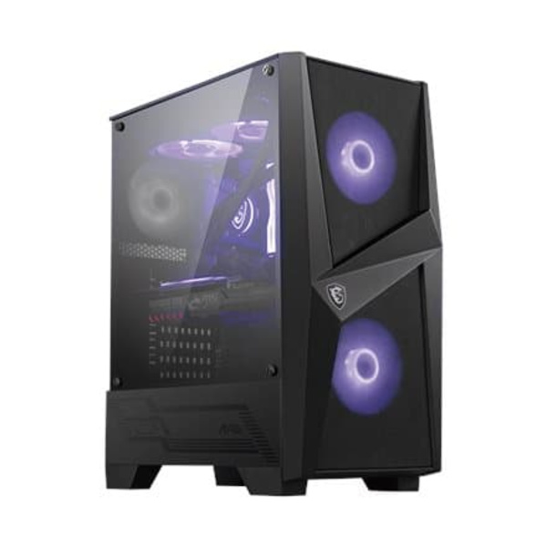 MSI MAG FORGE 100M Mid Tower Gaming Computer Case 'Black, 2x 120mm ARGB PWM Fan, 1x 120mm Fan, 1-6 ARGB Hub, Mystic Light Sync, Tempered Glass Panel, Sort, Transparent