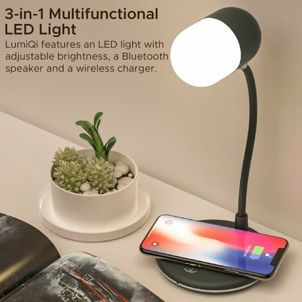 PROMATE LumiQi LED Table Lamp with Wireless charging and Bluetooth speaker