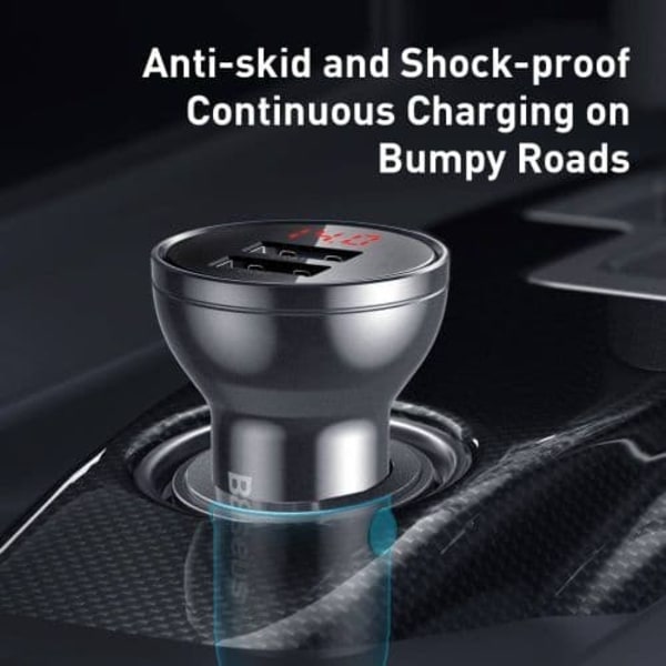 Baseus car charger with display, 2x USB, 4.8A, 24W (silver)