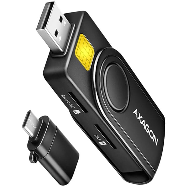 Axagon Compact travel USB-A + USB-C contact Smart / ID card and SD / microSD / SIM card reader. Sort