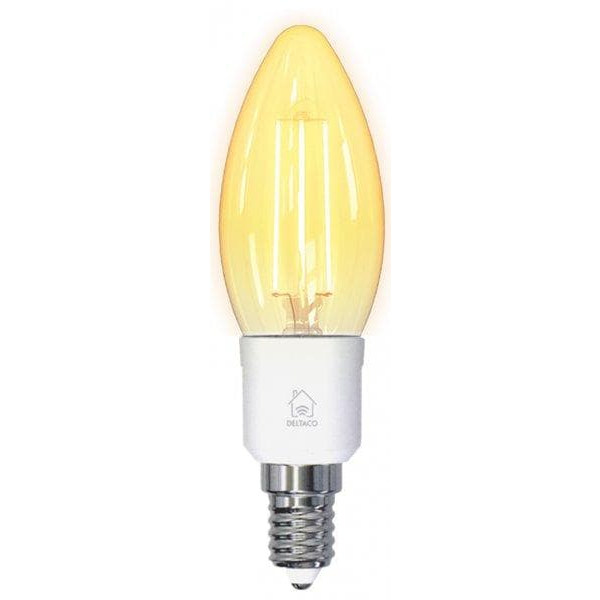 DELTACO SMART HOME LED filament lamp, E14, WiFI 2.4GHz, 4.5W, 400lm, dimmable, 1800K-6500K, 220-240V, white SH-LFE14C35
