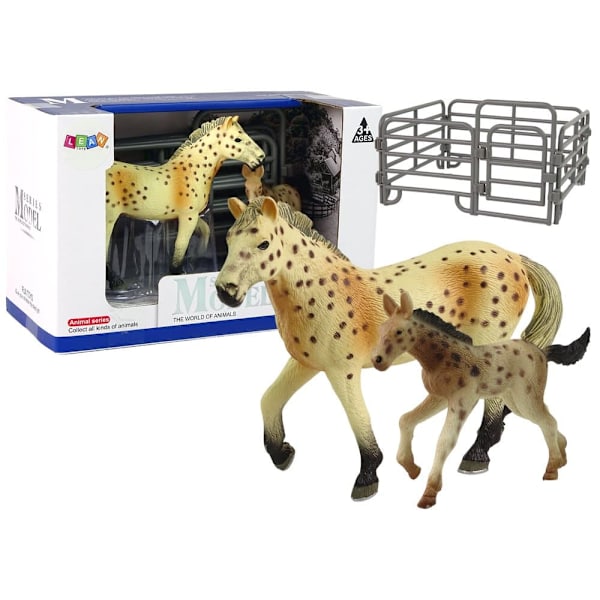 Set of 2 Horse figures  Knabstrupper horse with foal and pen