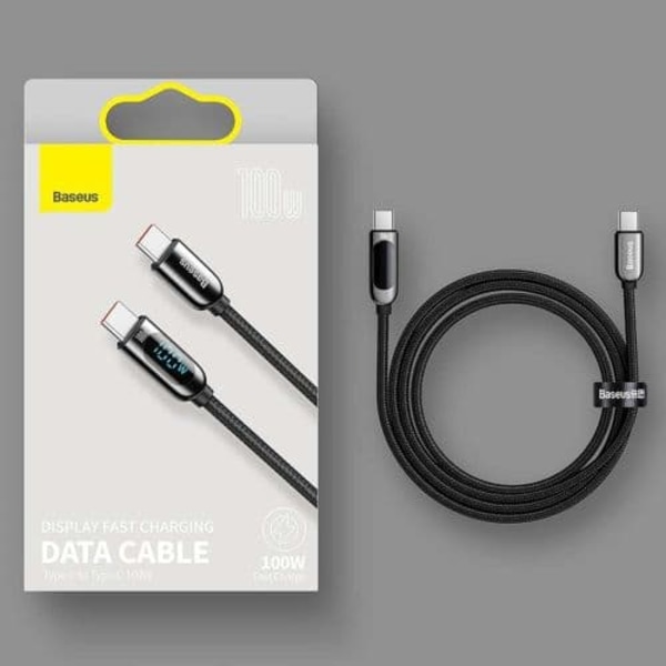 CABLU alimentare si date Baseus Display, Fast Charging Data Cable pt. smartphone, USB Type-C la USB Type-C 100W, braided, display, 1m, negru "CATSK-B0