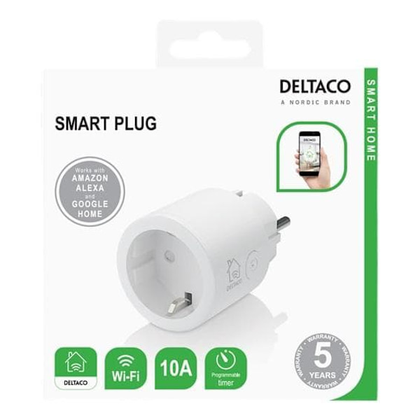 DELTACO SMART HOME switch, WiFi 2.4GHz, 1xCEE 7/3, 10A, timer, 220-240V, white   SH-P01
