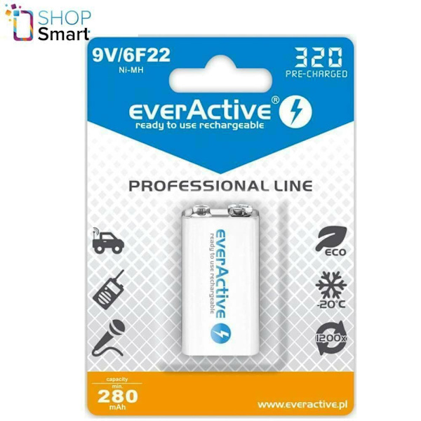 Rechargeable batteries everActive Ni-MH 6F22 9V 320 mAh Professional Line