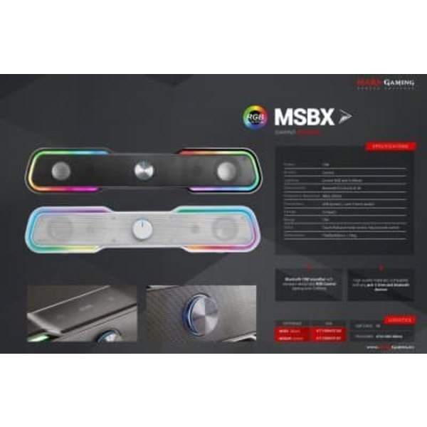 Mars Gaming MSBXW Bluetooth 5.0 Soundbar with RGB / AUX / 10W