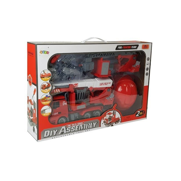 DIY Firetruck 2in1 Kit Removable Lifts Screwdriver Sound Light Effects Helmet