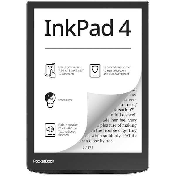 PocketBook e-reader InkPad 4 7,8" 32GB, black Sort, Sølv