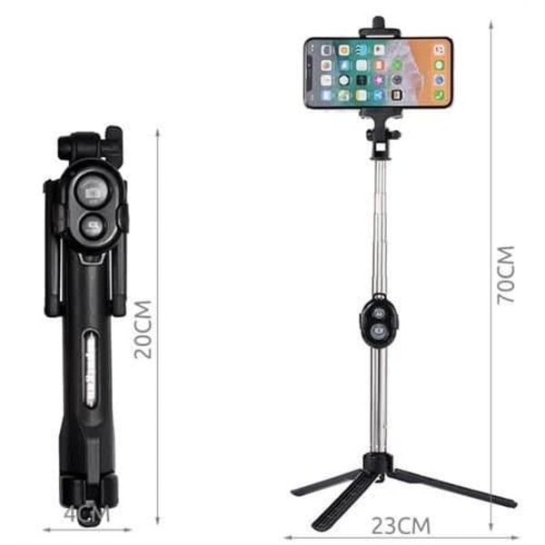 RoGer Selfie Stick + Tripod Stand with Bluetooth Remote Control