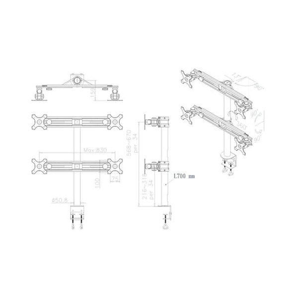 Neomounts FPMA-D700D4 Monitor arm 19-30"