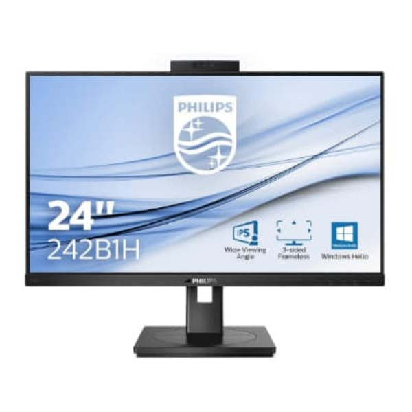 MONITOR PHILIPS 23.8", WLED IPS, FHD 75Hz 4ms HDMI DisplayPort USB Webcam Pivot "242B1H/00" (timbru verde 7 lei) Sort