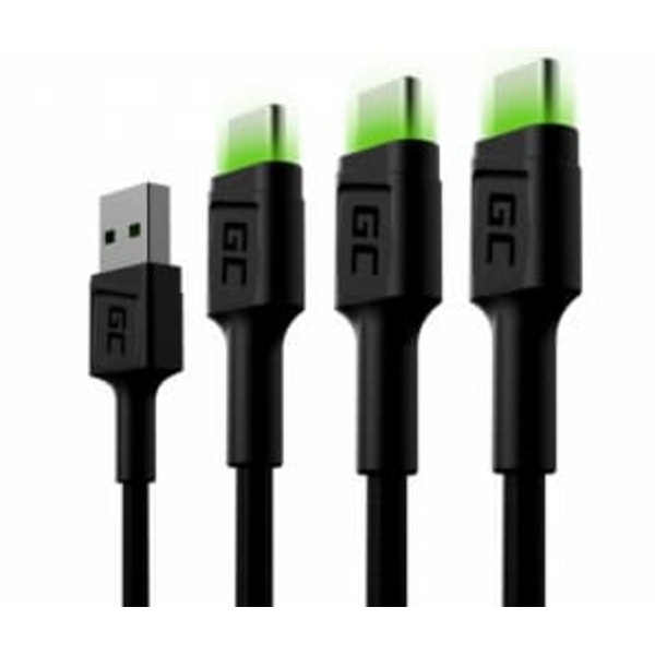 Green Cell Set 3x Ray USB-C 120cm Cable with green LED backlight, fast charging Ultra Charge, QC 3.0