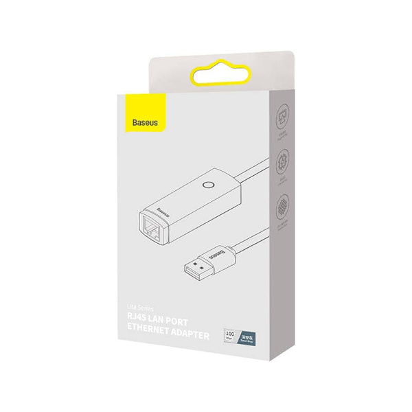 ADAPTOR RETEA Baseus Lite, USB 2.0 to RJ-45 10/100 Mbps Adapter, metalic, LED, gri "WKQX000013" (timbru verde 0.18 lei)  - 6932172606046