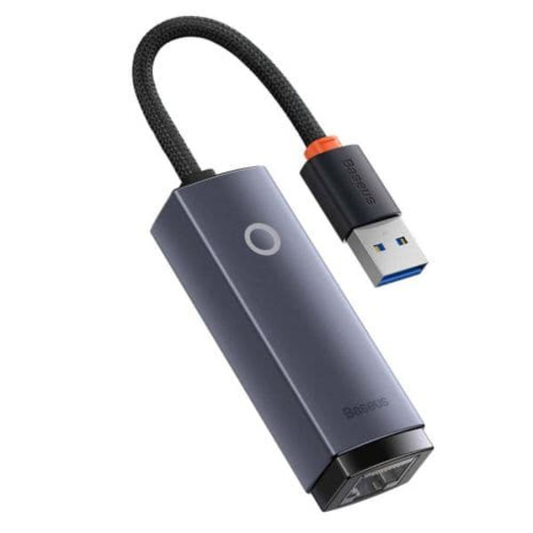 ADAPTOR RETEA Baseus Lite, USB 2.0 to RJ-45 Gigabit LAN Adapter, metalic, LED, gri "WKQX000113" (timbru verde 0.18 lei)  - 6932172606077