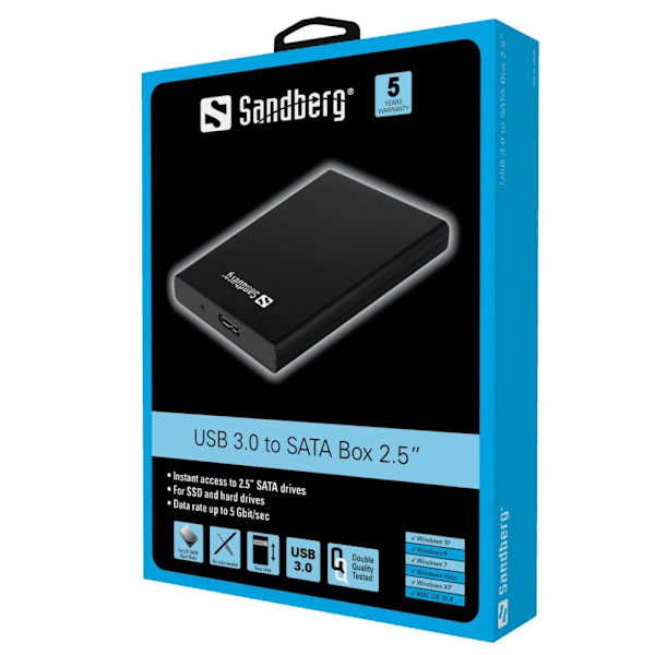 Sandberg 133-89 USB 3.0 to Sata Box 2.5 Sort