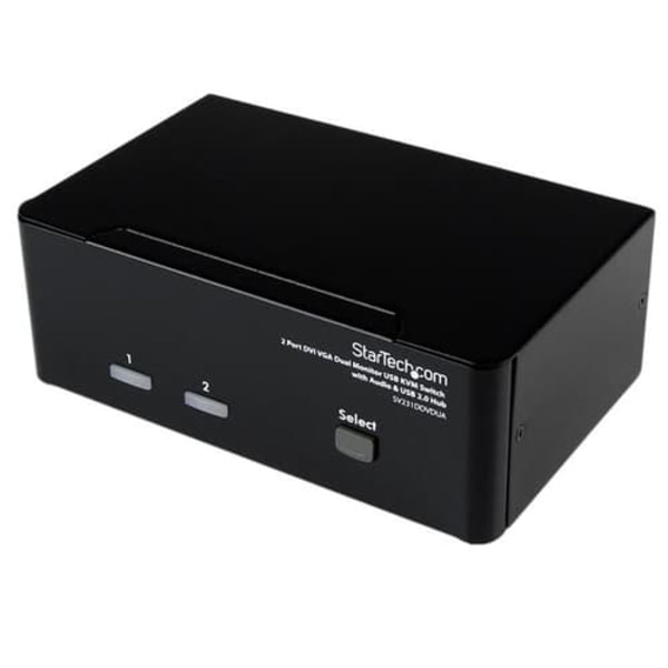 2 PORT DVI VGA DUAL MONITOR KVM Sort