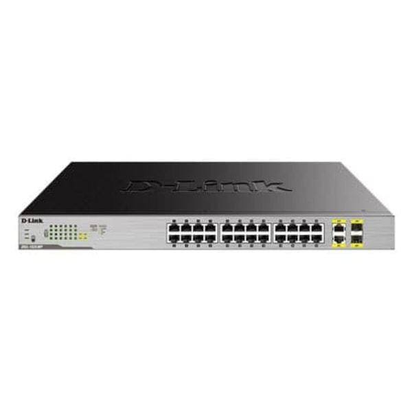 D-Link 24-Port Desktop Gigabit Unmanaged PoE Switch with 2 x 100/1000Mbps Combo Ports Sort, Grå
