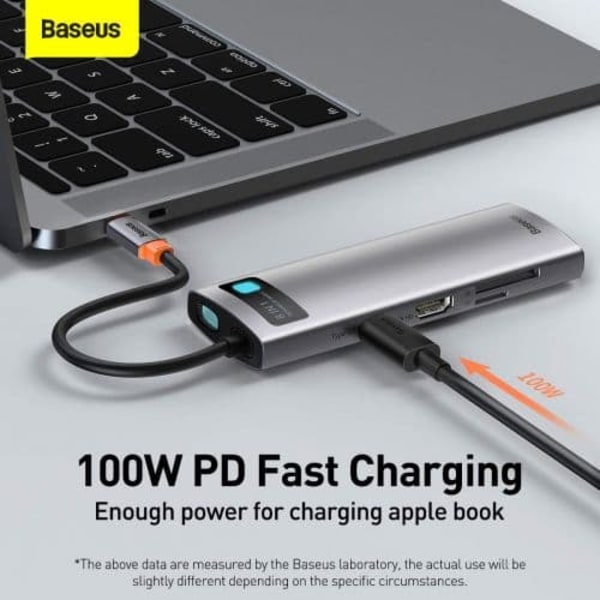 Baseus HUB Metal Gleam Series 8-in-1 Multifunctional (Type-C to PD/4K HD/USB3.0) Docking Station Gray (CAHUB-CV0G)