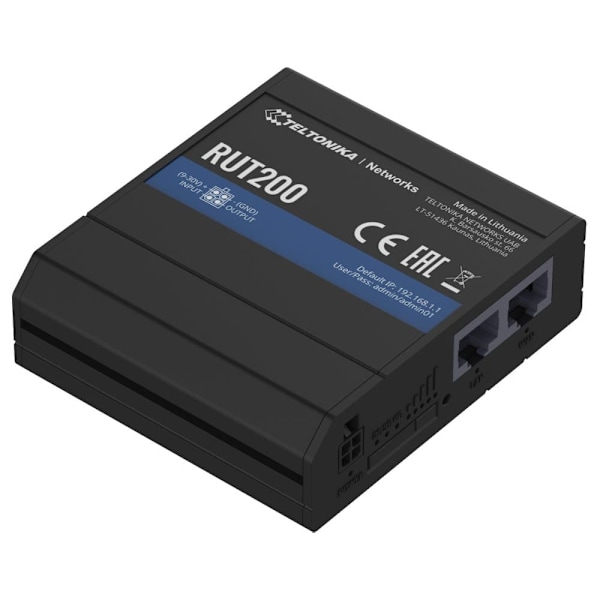 LTE Cat 4 Router | RUT200 | 802.11n | 10/100 Mbit/s | Ethernet LAN (RJ-45) ports 2 | Mesh Support No | MU-MiMO No | 2G/3G/4G musta