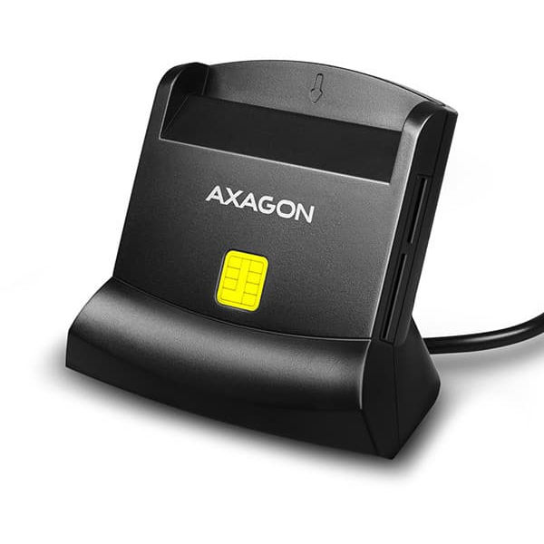 Axagon desktop stand reader Smart card / ID card AXAGON CRE-SM2 with USB 2.0 interface include SD, microSD and SIM card slots.