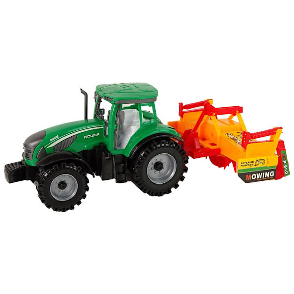 Green Tractor with Orange Cultivator for Kids