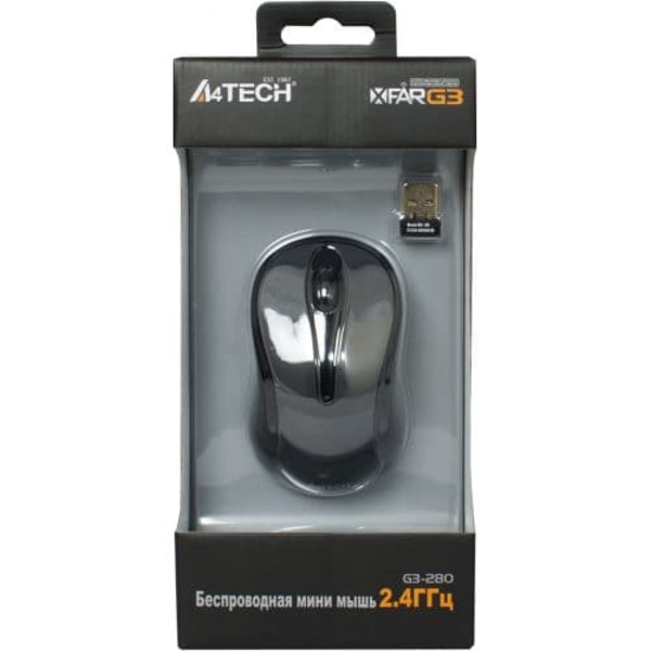MOUSE A4tech, PC sau NB, wireless, 2.4GHz, optic, 1000 dpi, butoane/scroll 3/1, , gri, "G3-280A-GG" (timbru verde 0.18 lei) musta, Harmaa