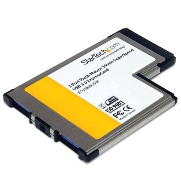 StarTech.com 2 Port Flush Mount ExpressCard 54mm SuperSpeed USB 3.0 Card Adapter with UASP - Dual Port Laptop ExpressCard USB 3 Controller (ECUSB3S254 Sort
