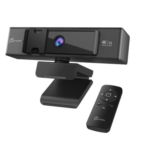 j5create JVCU435 USB™ 4K ULTRA HD Webcam with 5x Digital Zoom Remote Control Sort, Grå