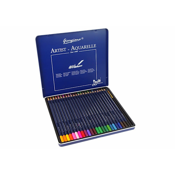 Set of 24 Watercolor Pencils Metal Container