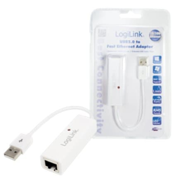 Logilink | Fast Ethernet USB 2.0 to RJ45 Adapter: | 0.115 m | White | USB-A to RJ45 Valkoinen