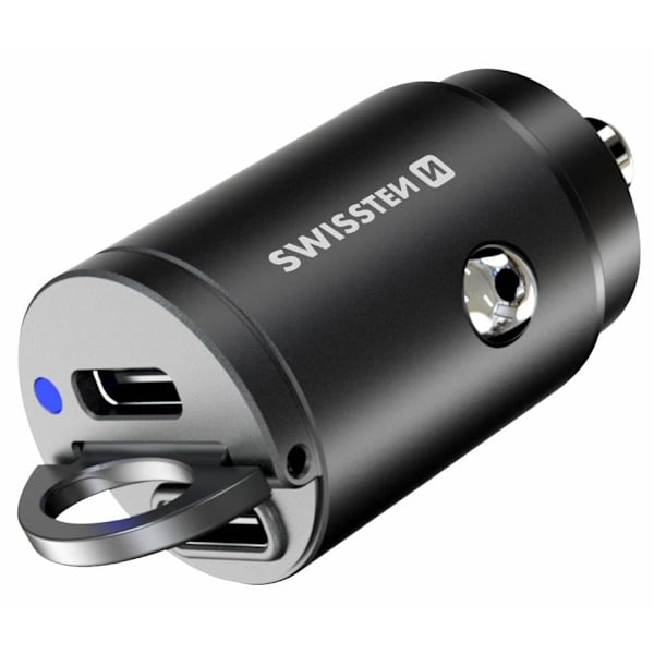Swissten Nano PD Universal Car Charger 2x USB-C 45W Sort